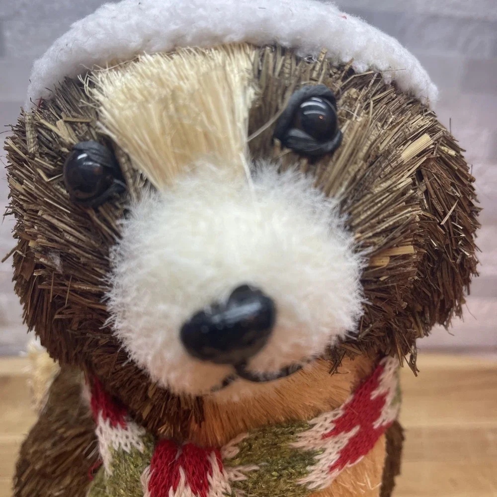 Christmas Sisal Animal Figurines Dog and Fox Holiday Decor Woodland Rustic Set 2